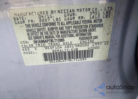 2011 Nissan Sentra 2.0Sr z USA, uszkodzony, nr VIN 3N1AB6AP7BL711085